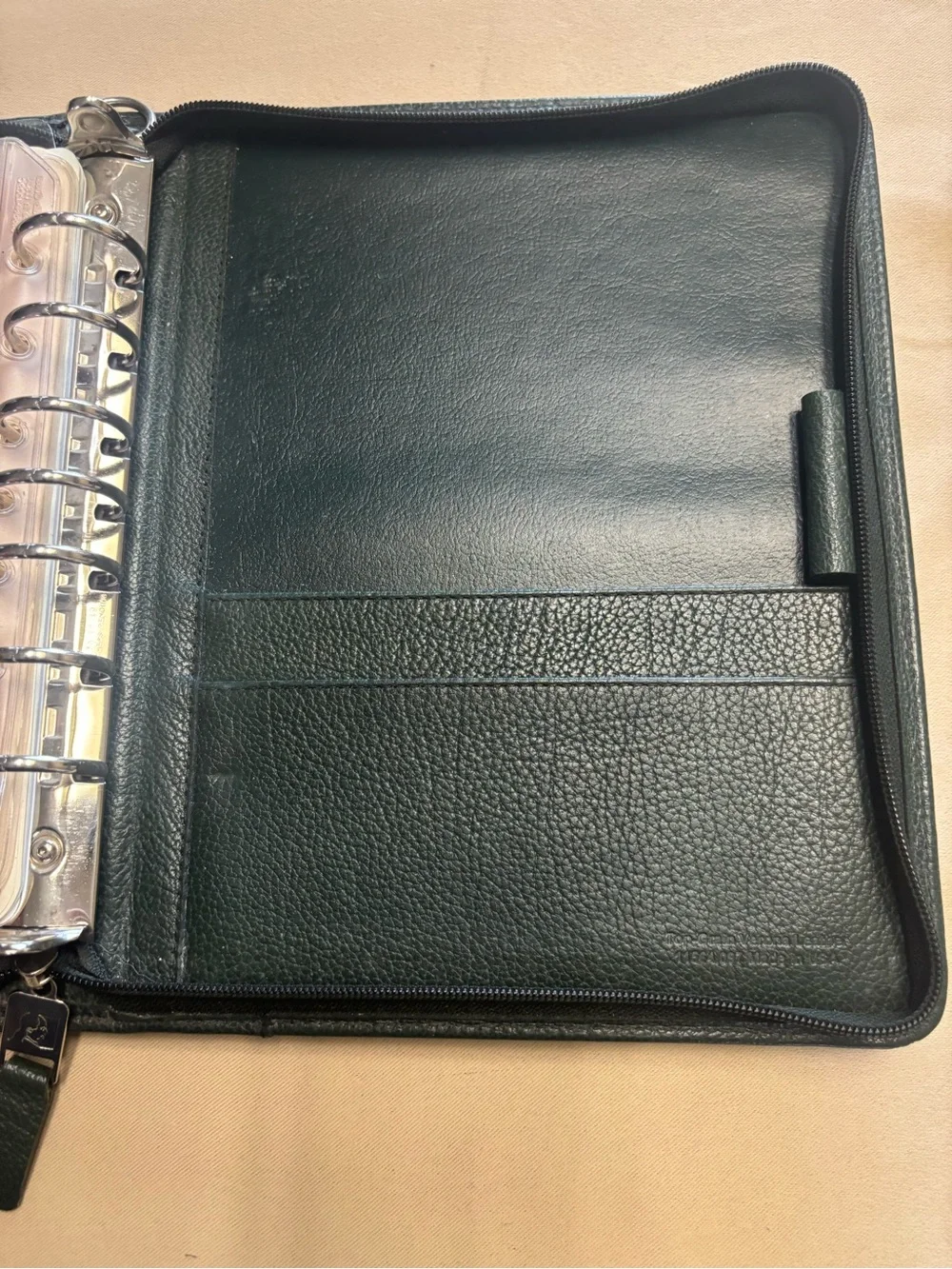 Franklin Quest Covey Classic Zip Planner GREEN Top Grain Verona Leather 7 Ring